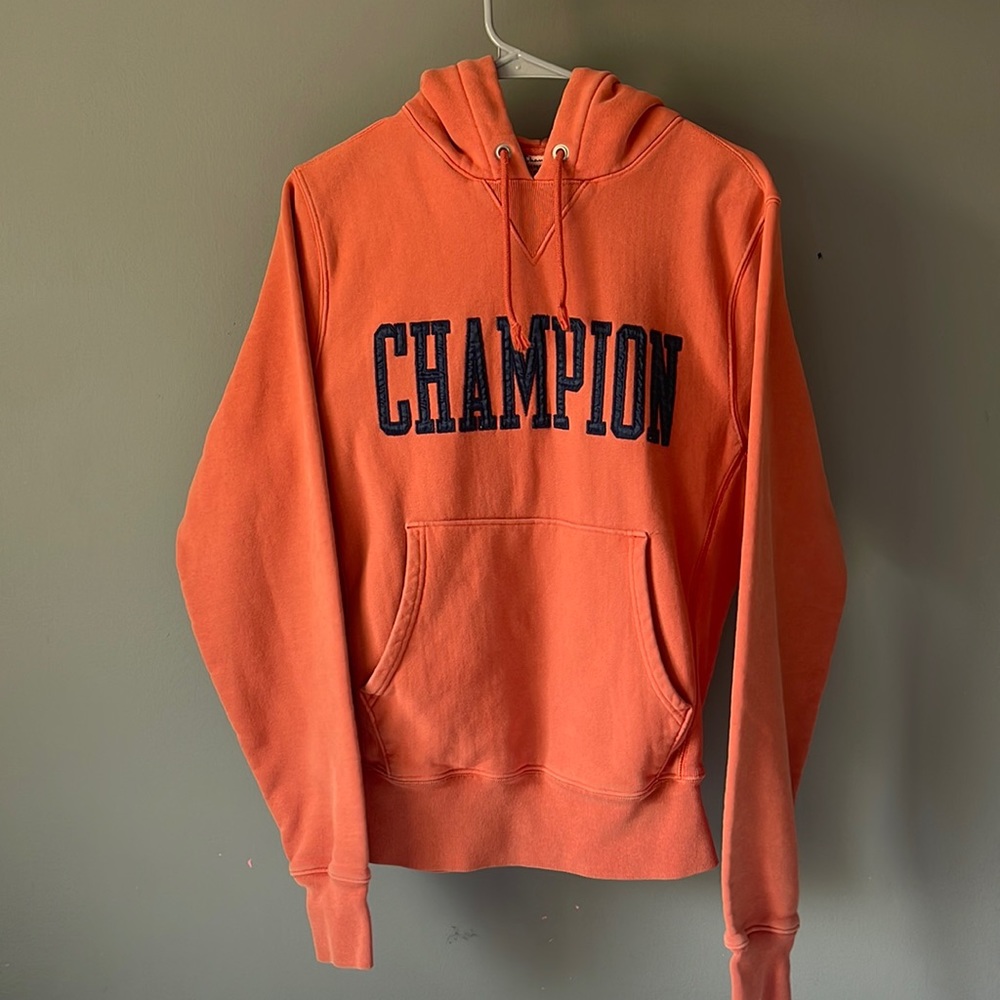 Orange and blue lettered champion hoodie